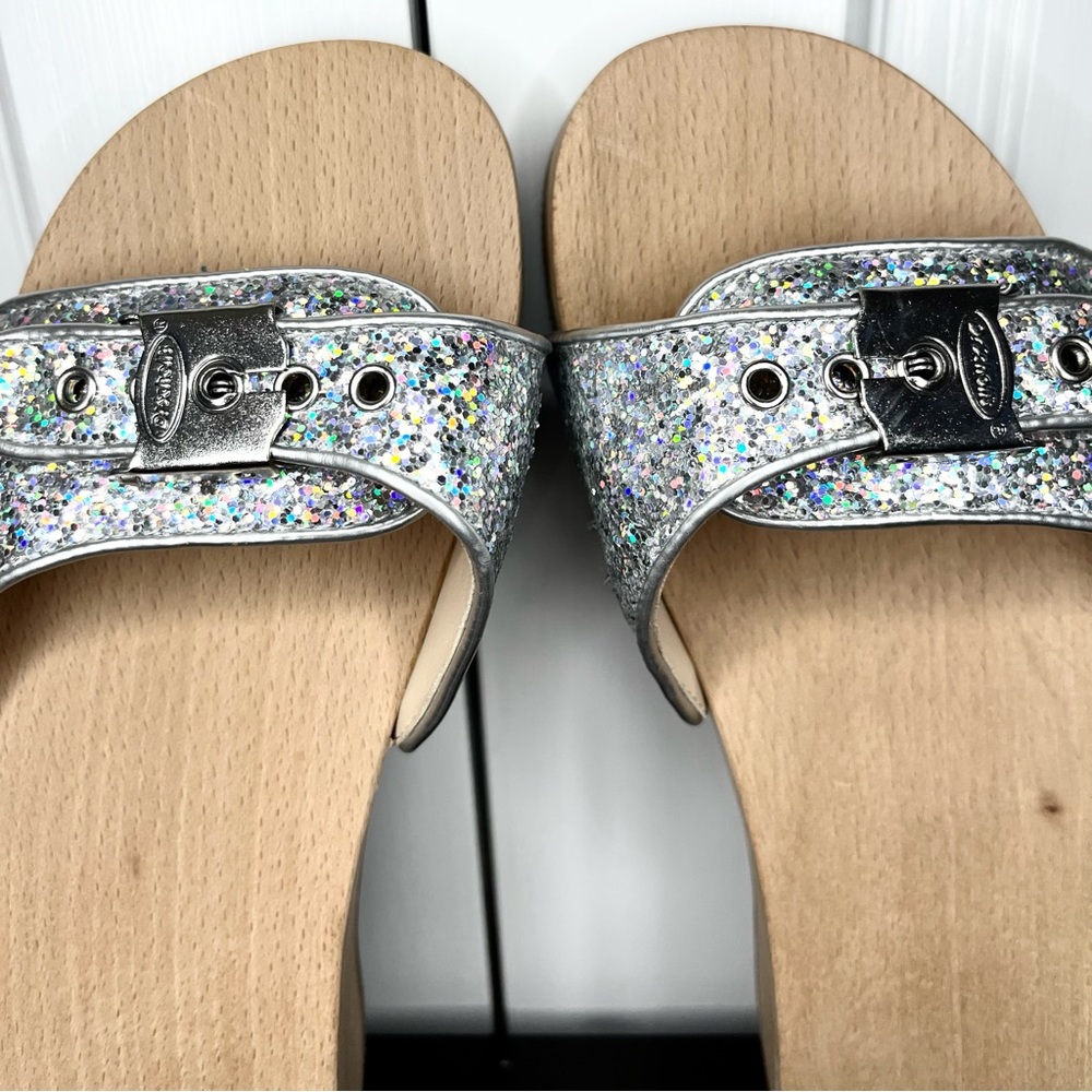 J Crew & Dr Scholls Silver Sandals with Glittery Straps and Flat Sole Clog - Picture 8 of 11